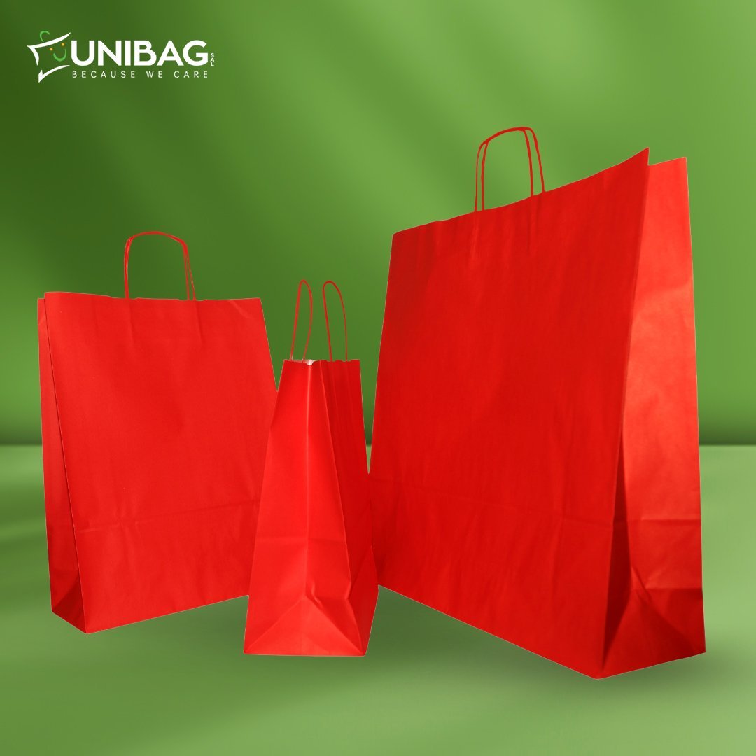 Red Kraft Plain Bags with Twisted Handle